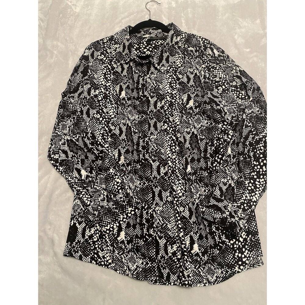 HALOGEN Button Up Shirt Womens Small XL Black White Long Sleeve Blouse EUC